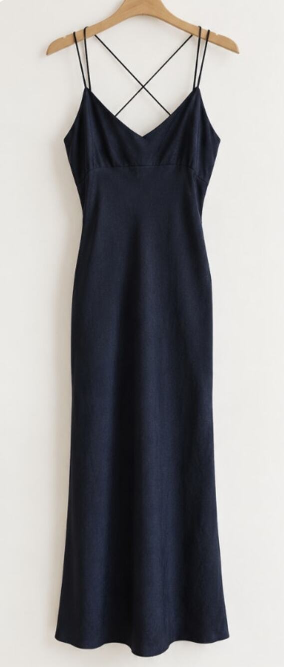 NWT Madewell 100% Silk Shell Cami Slip Lined Dress Navy Cross Back Midi | Sz 10